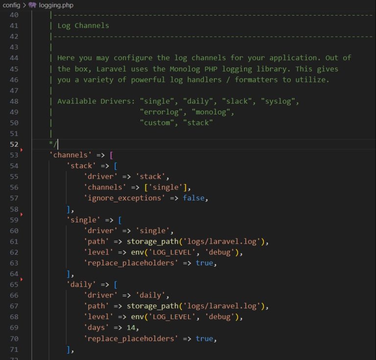 Debugbar for Laravel 1 laravel config log