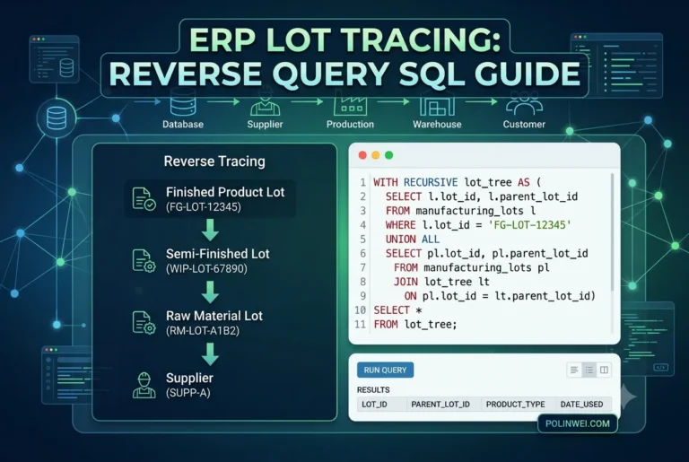 鼎新ERP批號溯源(Lot Tracing)逆向查詢SQL 3 逆向查詢SQL的概念圖
